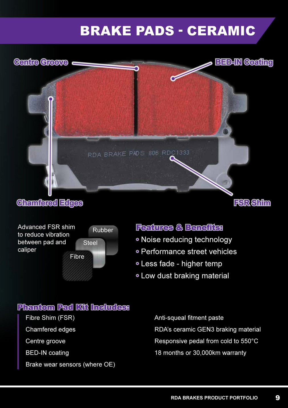 RDA Phantom Ceramic Gen 3 Disc Brake Pads- Free Shipping NZ Wide