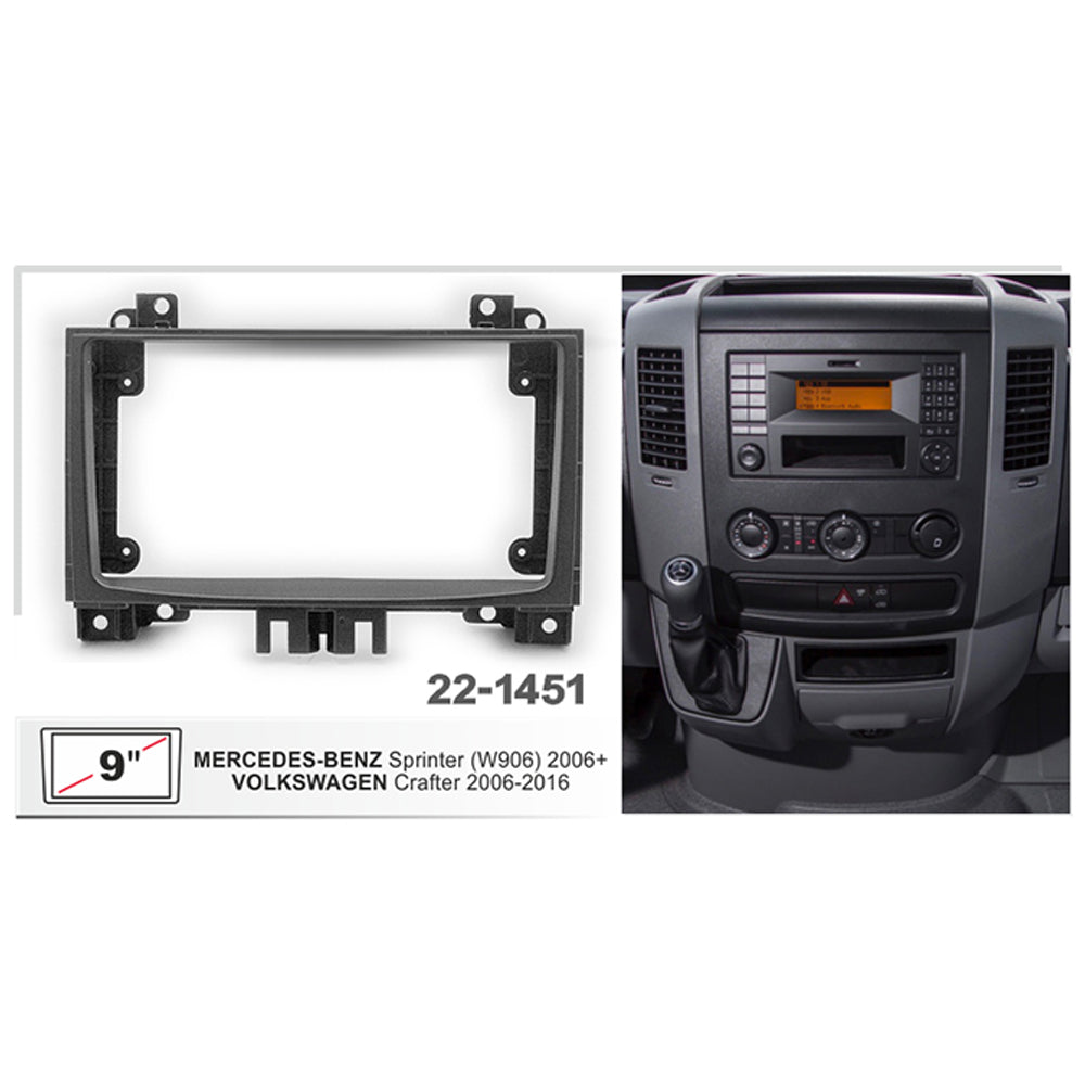 FITTING KIT 9" DASH MERCEDES BENZ SPRINTER (W906) 2006 ON / VW CRAFTER 2006 - 2016 (BLACK) - 22-1451