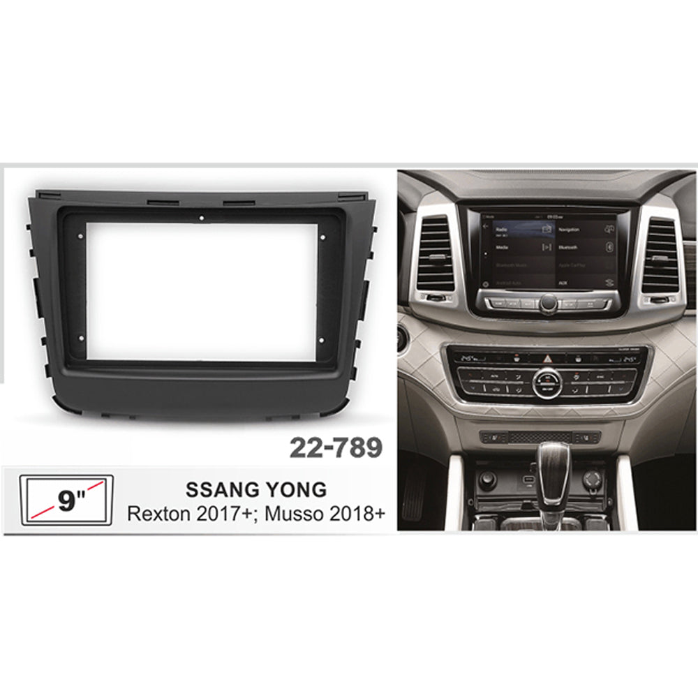 FITTING KIT 9" DASH SSANGYONG MUSSO , RHINO , REXTON 2017 ON (BLACK) - 22-789