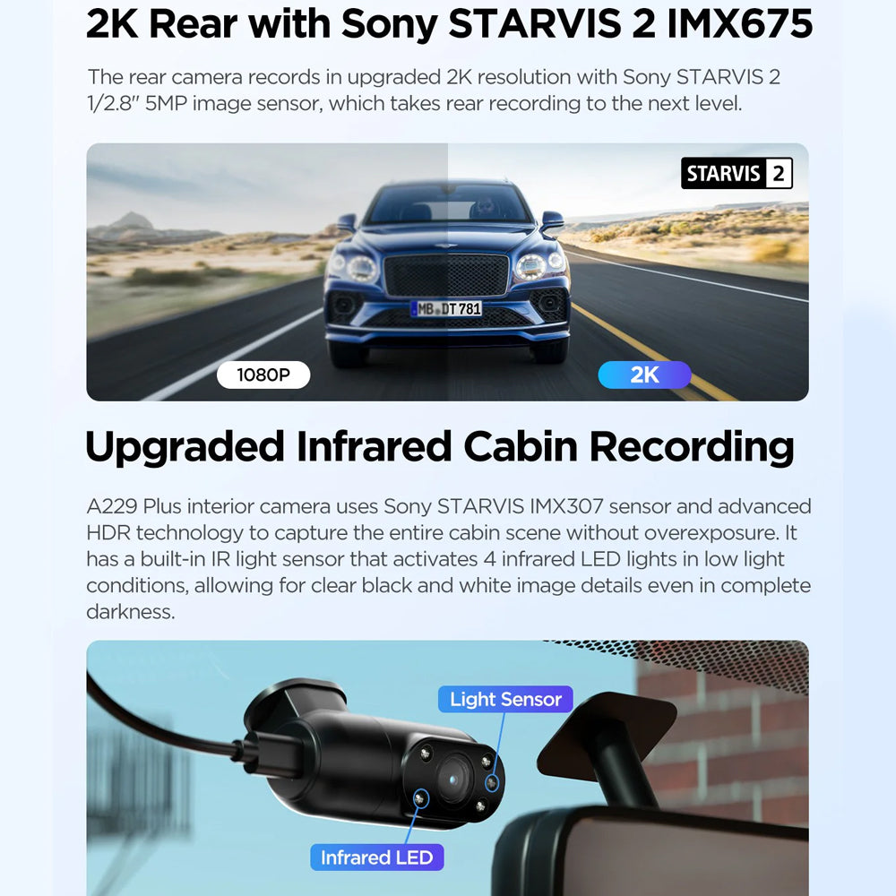 VIOFO DASHCAM A229 PLUS 2K FRONT + IR 5GHZ WIFI + GPS - A229-PLUS-2CH-IR