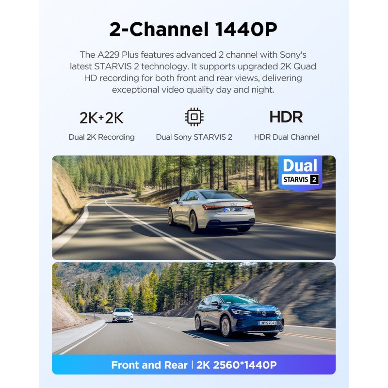VIOFO DASHCAM A229 PLUS 2K FRONT + 2K REAR 5GHZ WIFI + GPS - A229-PLUS-2CH