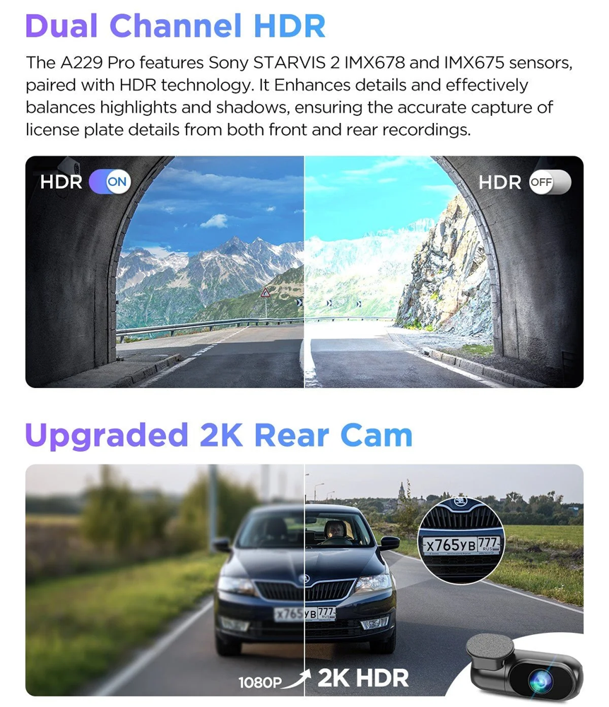VIOFO DASHCAM A229 PRO 4K FRONT + 2K INTERNAL 5GHZ WIFI + GPS - A229-PRO-2CH-IR