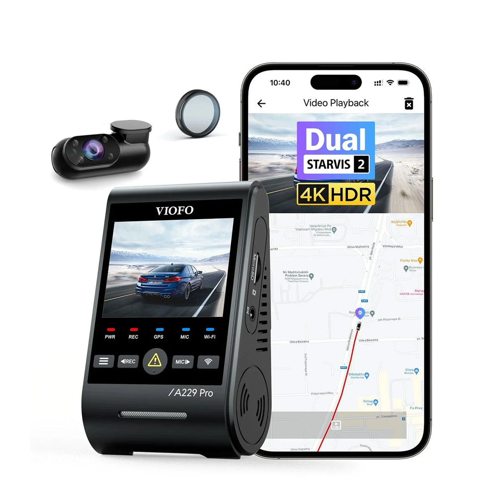 VIOFO DASHCAM A229 PRO 4K FRONT + 2K INTERNAL 5GHZ WIFI + GPS - A229-PRO-2CH-IR
