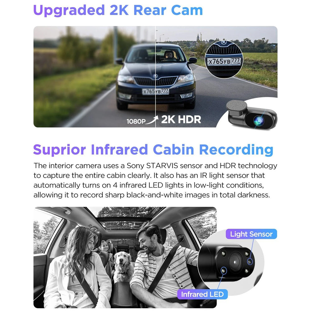 VIOFO DASHCAM A229 PRO 4K FRONT + 2K INTERNAL + 2K REAR 5GHZ WIFI + GPS - A229-PRO-3CH-IR