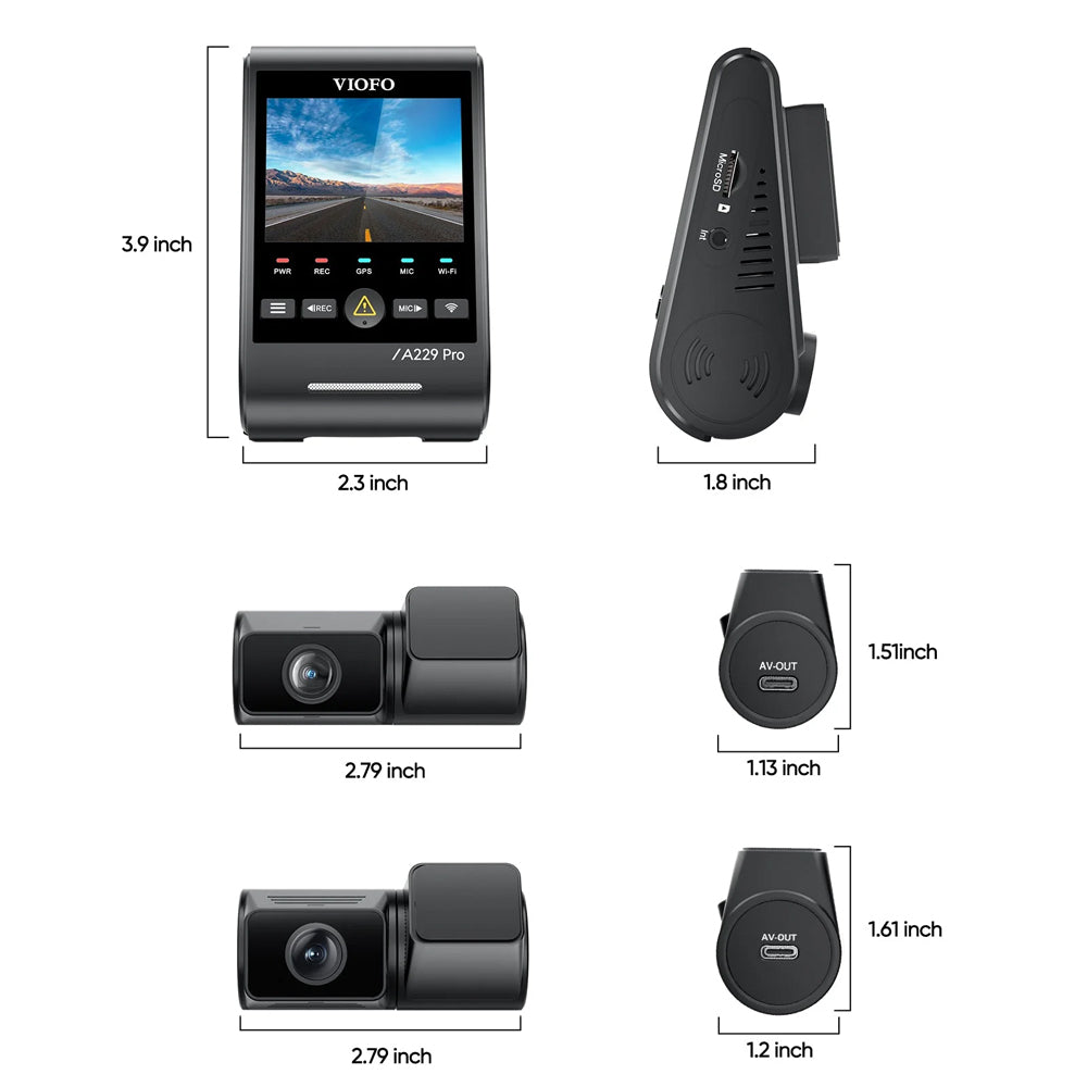 VIOFO DASHCAM A229 PRO 4K FRONT + 2K REAR + 2K TELEPHOTO 5GHZ WIFI + GPS - A229T-PRO-3CH