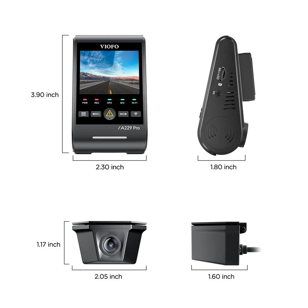 VIOFO DASHCAM A229 PRO 4K FRONT + 2K WATERPROOF REAR 5GHZ WIFI + GPS - A229W-PRO-2CH