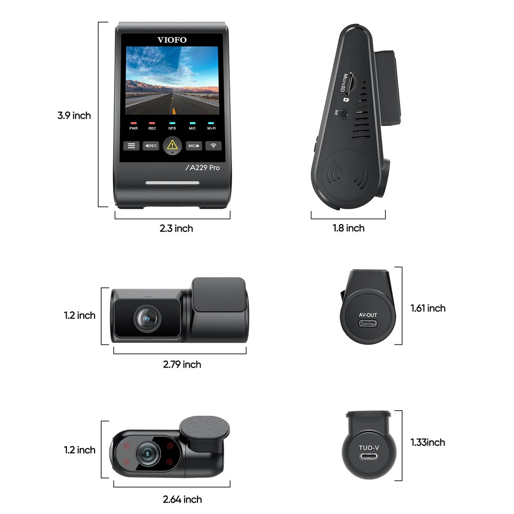 VIOFO DASHCAM A229 PRO 4K FRONT + 2K INTERNAL + 2K WATERPROOF REAR 5GHZ WIFI + GPS - A229W-PRO-3CH-IR