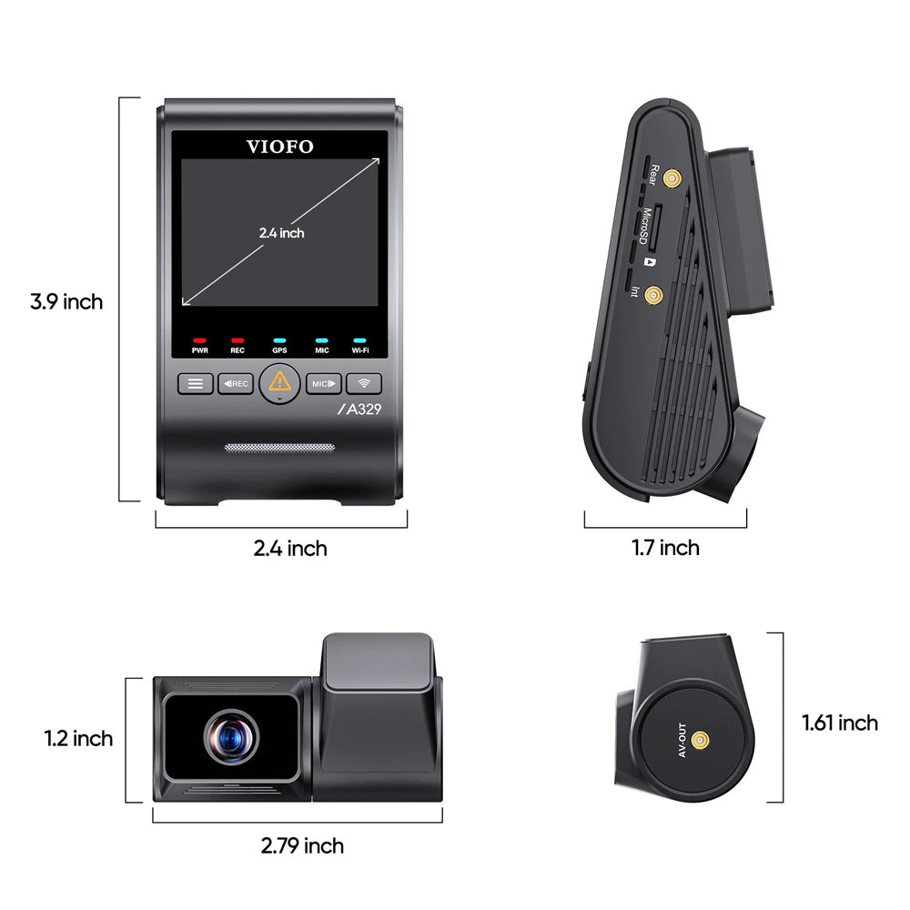 VIOFO DASHCAM A329 4K FRONT + 2K TELEPHOTO REAR CHANNEL WIFI 6 GPS - A329T-2CH