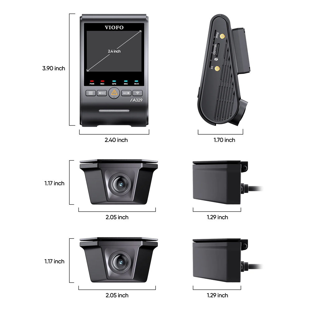 VIOFO DASHCAM A329 4K FRONT + DUAL 2K WATERPROOF REAR/SIDE CAMERAS WIFI 6 GPS - A329WW-3CH