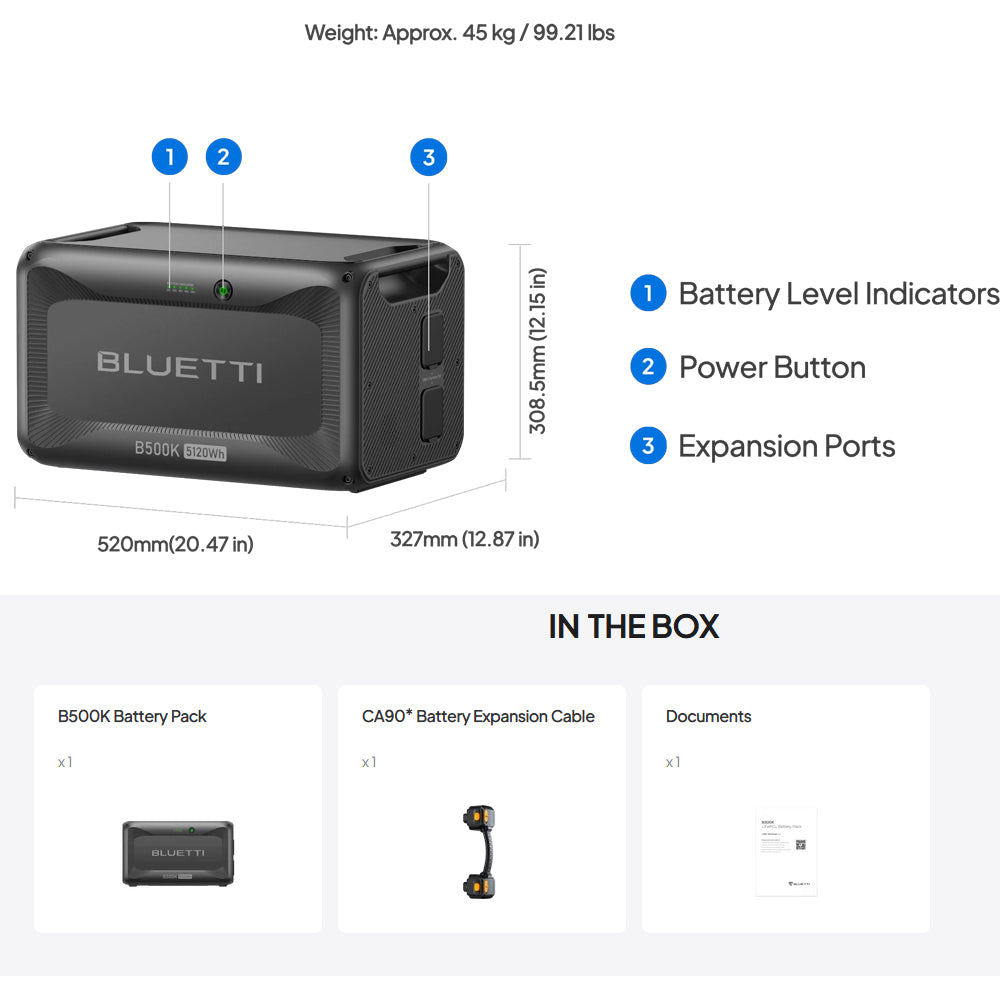 BLUETTI B500K EXPANSION BATTERY & USB/12VDC POWER STATION | 5120WH - B500K2