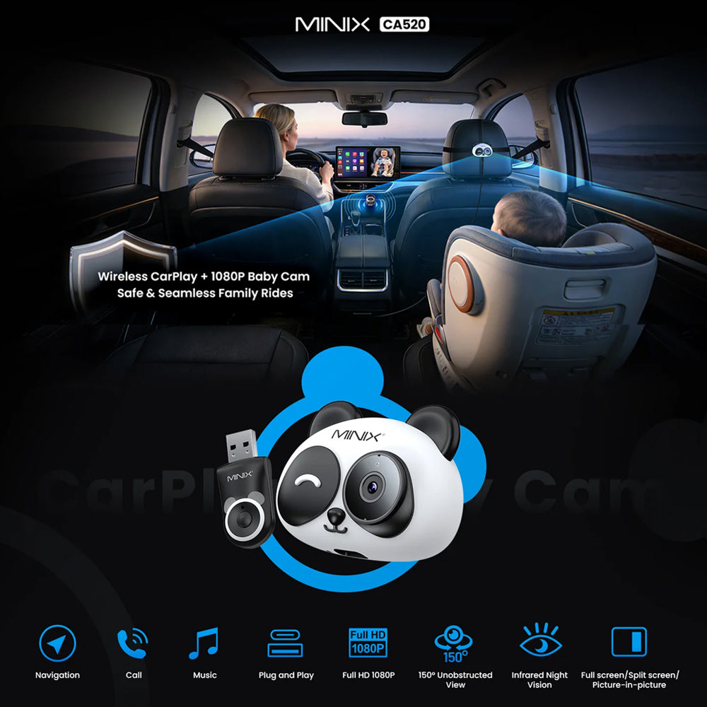 OTTOCAST CARPLAY & ANDROID AUTO TO WIRELESS USB ADAPTER WITH BABY CAMERA - CA520-T