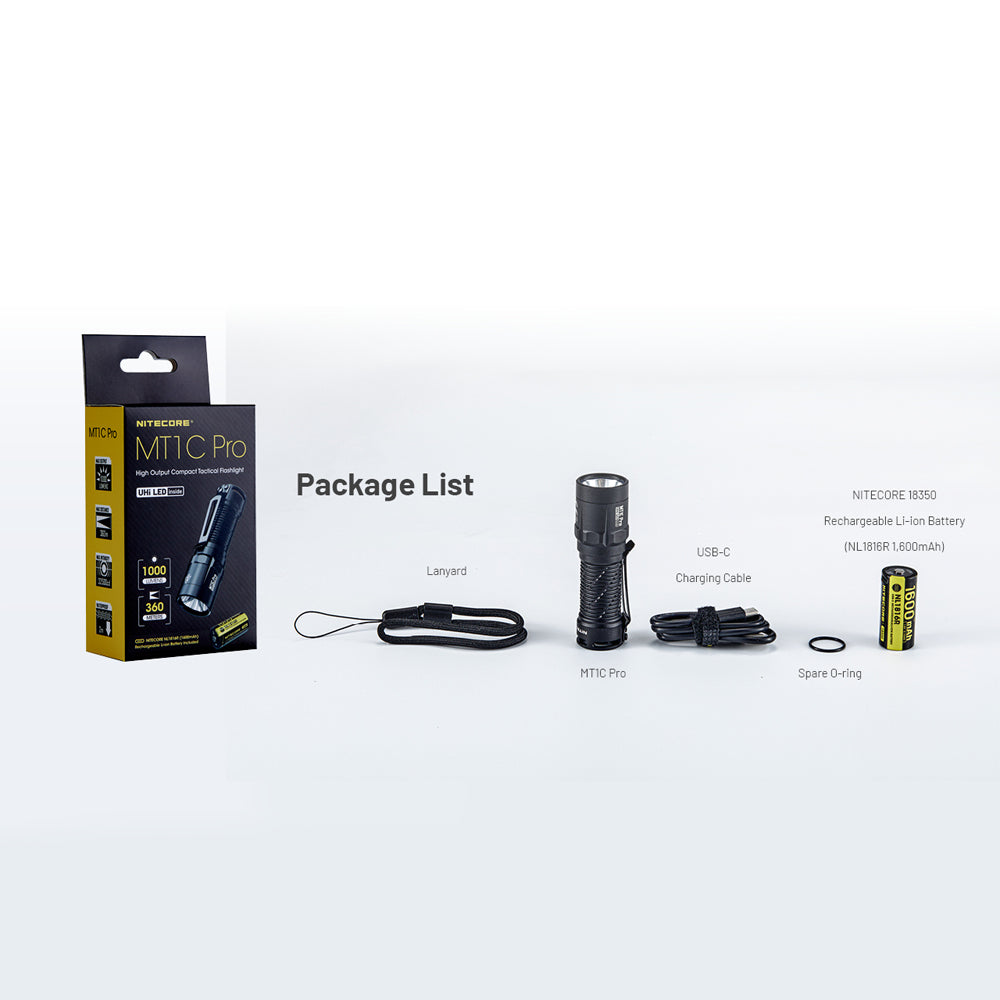 NITECORE MT1C PRO 1000 LUMEN IP68 EDC TORCH 505 YARDS THROW - MT1CPRO