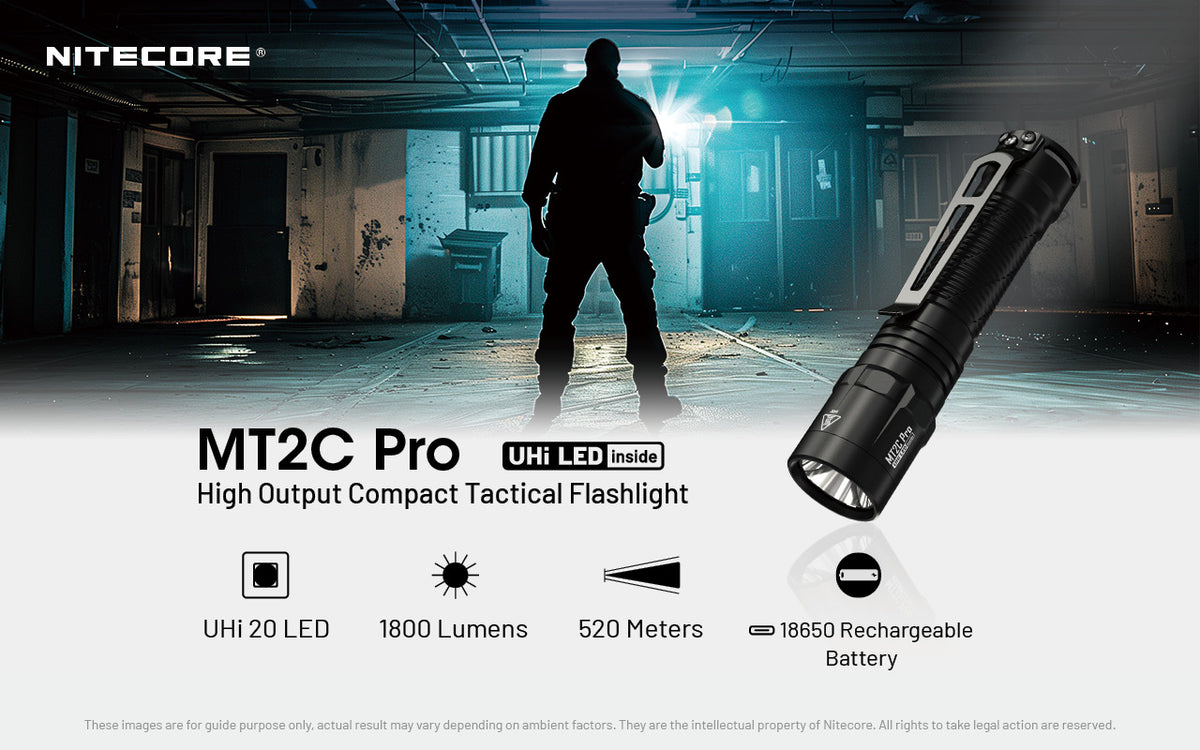 NITECORE MT2C PRO 1800 LUMENS USB RECHARGEABLE ULTRA LIGHTWEIGHT TACTICAL TORCH - MT2C-PRO