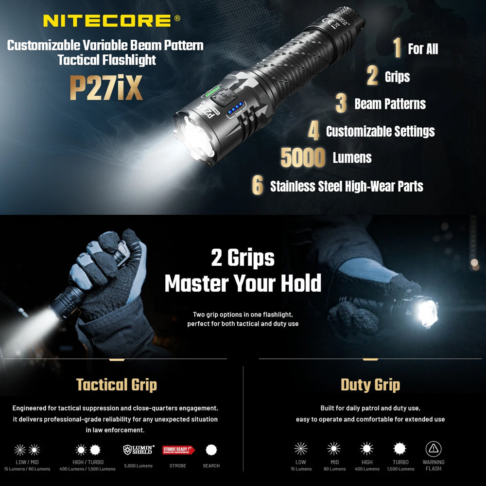 NITECORE RECHARGEABLE TACTICAL LED TORCH 5000 LUM WITH GLASS BREAK - P27IX