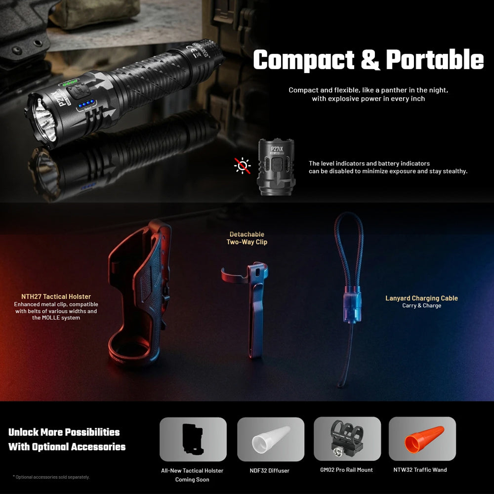 NITECORE RECHARGEABLE TACTICAL LED TORCH 5000 LUM WITH GLASS BREAK - P27IX