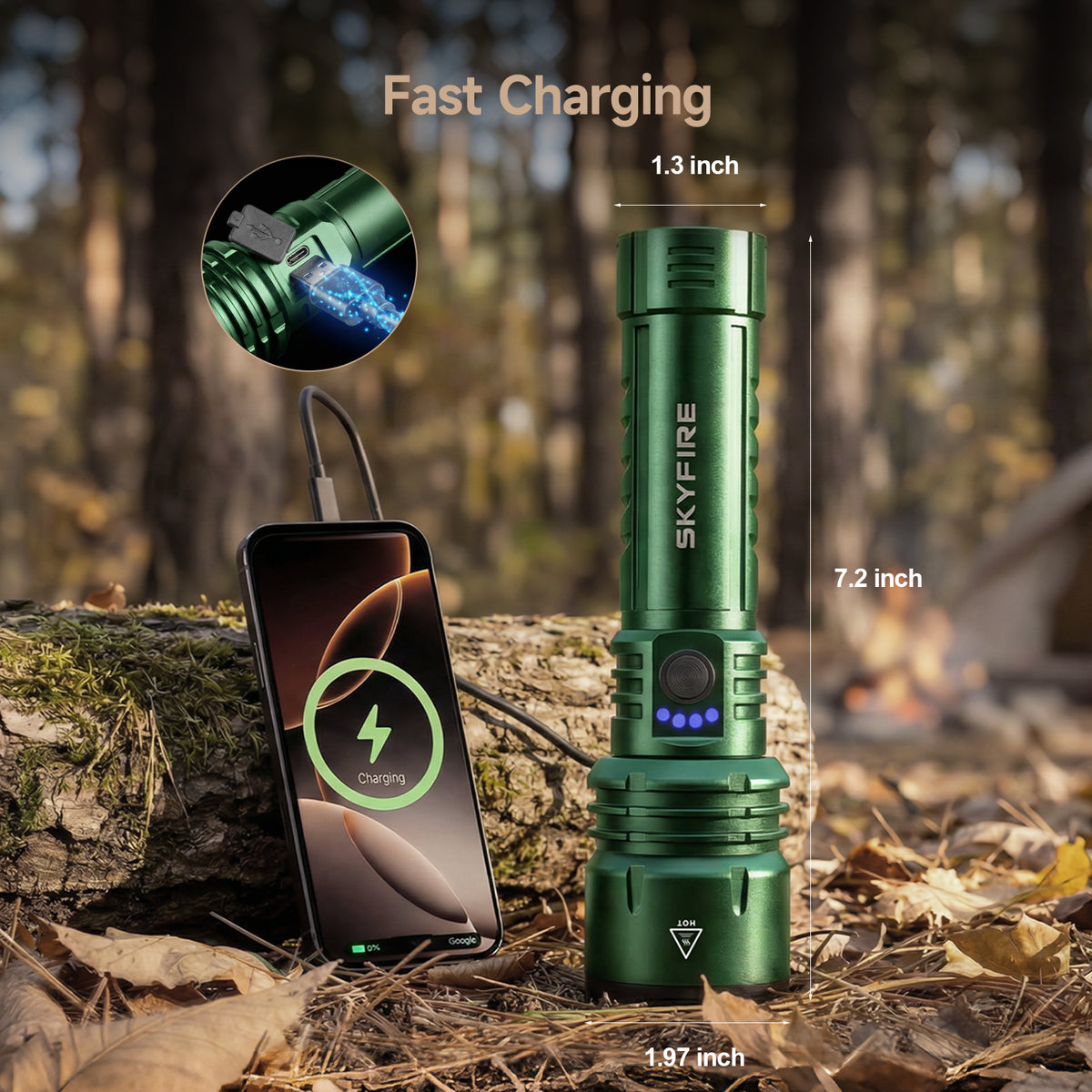 SKYFIRE 1376J FLASHLIGHT TORCH IP54 1387 LUMENS GREEN - SF-SD-1376J-G