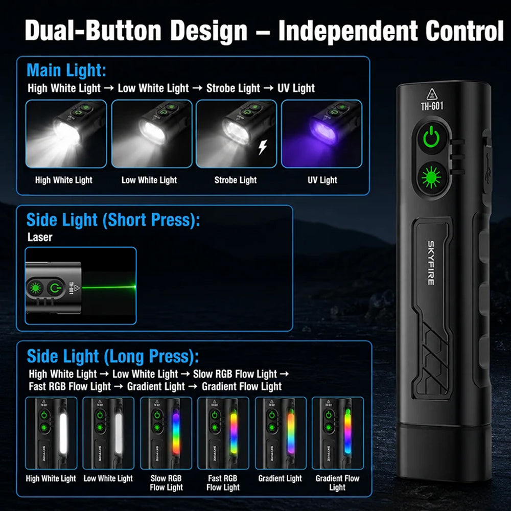 SKYFIRE 2024S FLASHLIGHT TORCH IP54 542 LUMENS WITH UV / LASER POINTER - SF-SD-2024S