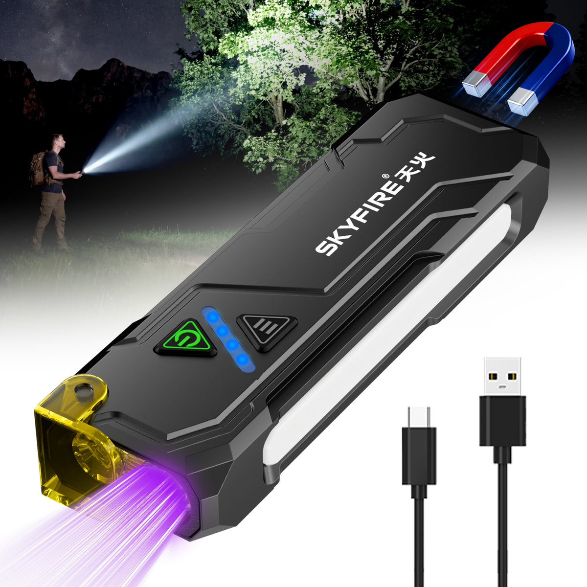 SKYFIRE 2191 FLASHLIGHT TORCH IP54 942 LUMENS WITH UV / RGB - SF-SD-2191