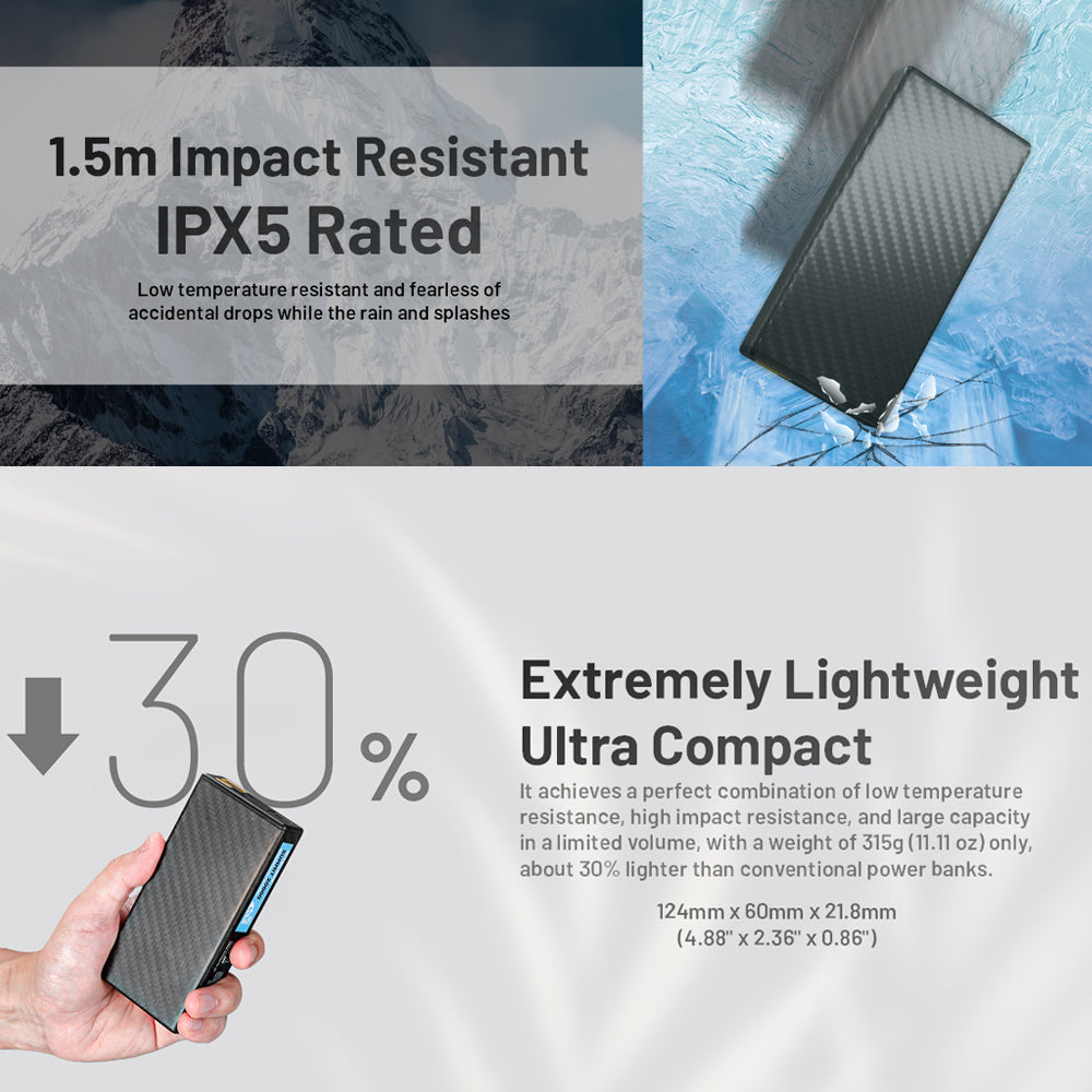 NITECORE 20,000MAH POWER BANK LOW TEMP RESISTANT CARBON FIBER ENERGY BRICK - SUMMIT 20000