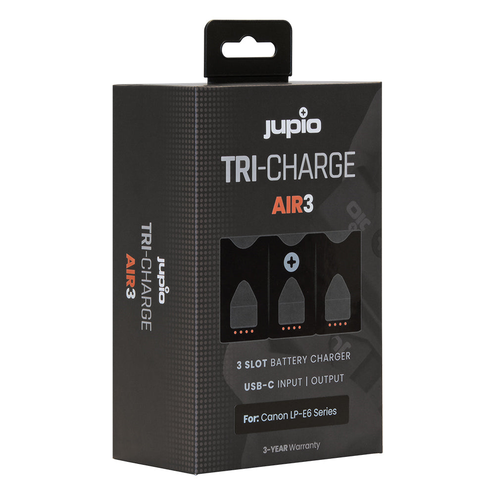 JUPIO TRI-CHARGE AIR3 CHARGER & POWERBANK FOR CANON LP-E6 SERIES - TCA3-LPE6
