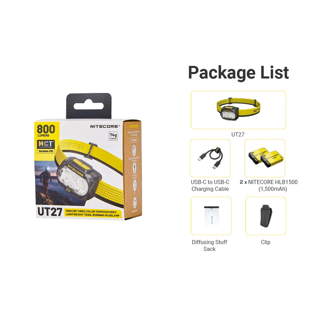 NITECORE 800 LUMEN USB RECHARGEABLE LED HEADLAMP TORCH YELLOW - UT27 PRO YELLOW
