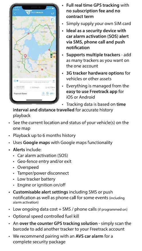 GPS Vehicle Tracker High Quality AVS 4G FREETRACK 12-36V No Ongoing Subscription