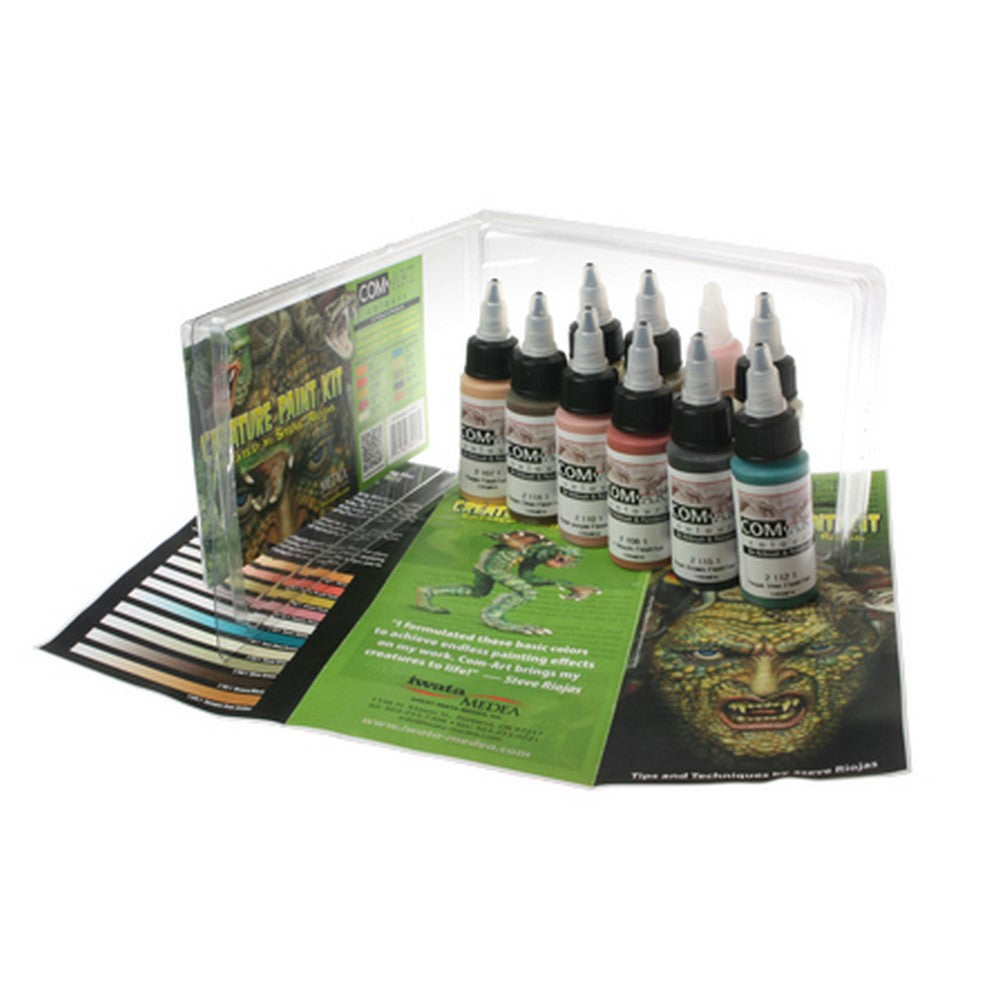 IWATA MEDEA COM-ART AIRBRUSH AND PAINTBRUSH CREATURE PAINT KIT 10PC BY - 8100.17