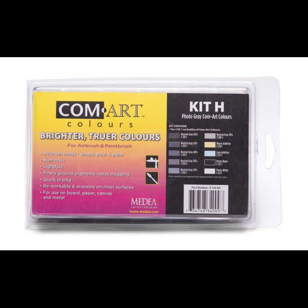 IWATA MEDEA COM-ART AIRBRUSH AND PAINTBRUSH PAINTS (KIT H) 10PC BLACK - 8100.8H