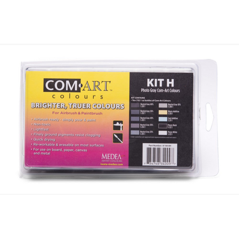 IWATA MEDEA COM-ART AIRBRUSH AND PAINTBRUSH PAINTS (KIT H) 10PC BLACK - 8100.8H