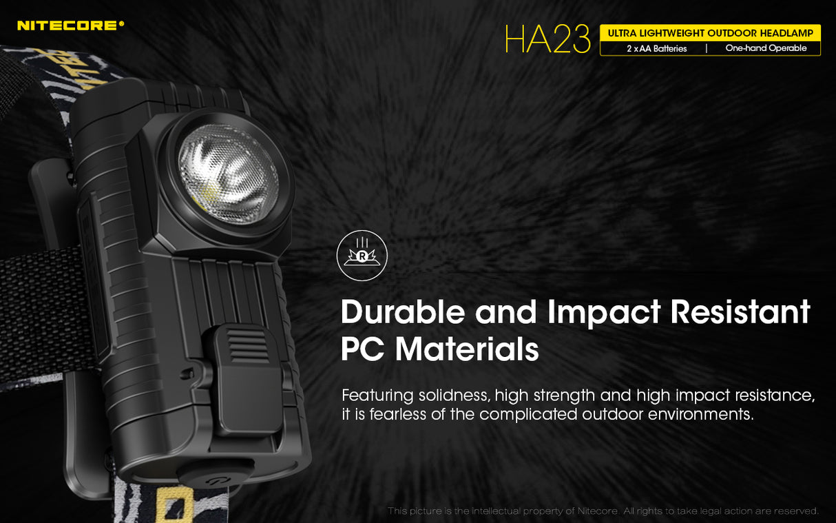 NITECORE HEADLAMP LIGHTWEIGHT LED UP TO 230 LUMENS MAX RUNTIME 130 HOURS - HA23