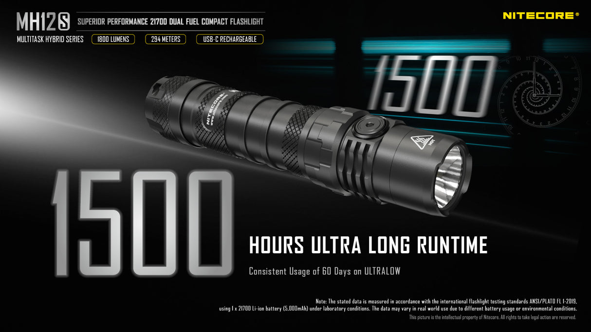 NITECORE HIGH PERFORMANCE TACTICAL FLASHLIGHT OUTDOOR CAMPING LAW GEAR - MH12S