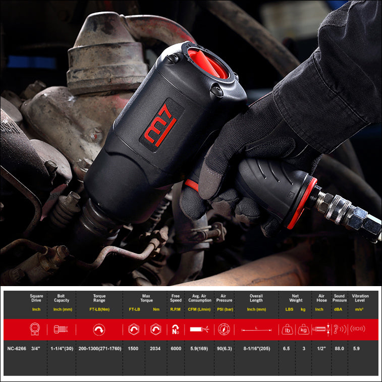 M7 AIR IMPACT WRENCH 3/4" DRIVE TWIN HAMMER 1500FT - NC-6266