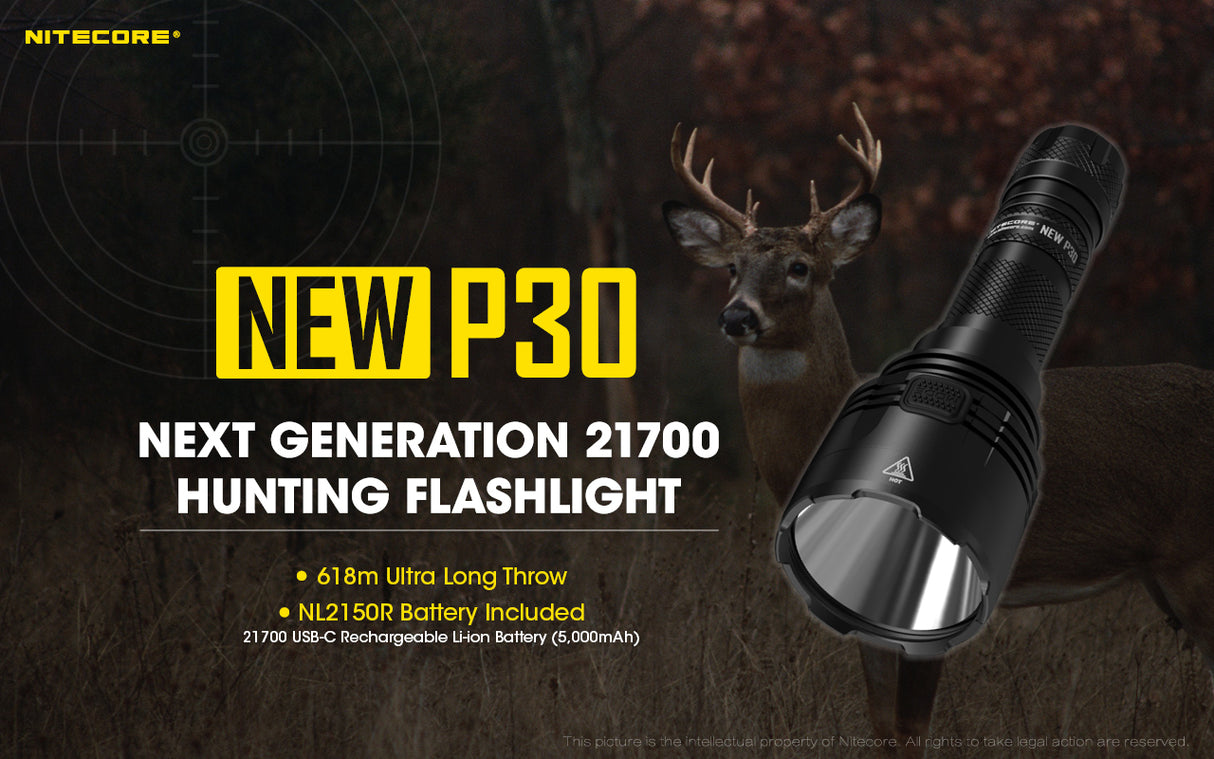 NITECORE NEW P30 LONG THROW FLASHLIGHT NL2150R BATTERY INCLUDED - NEWP30SET