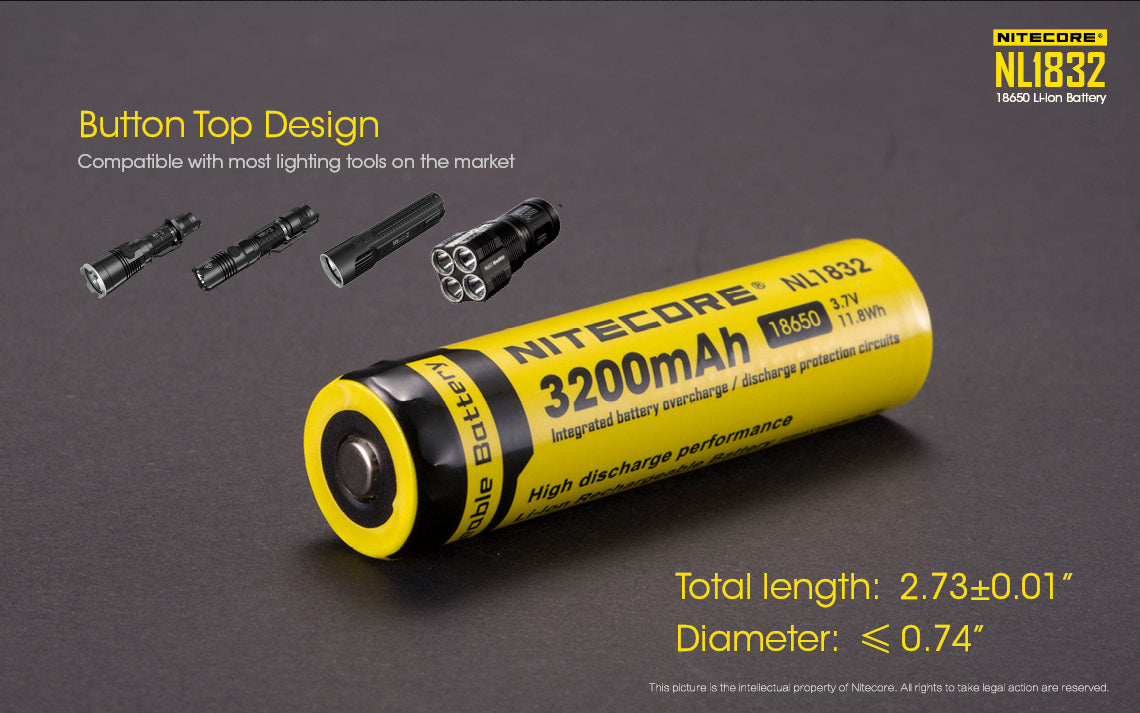 NITECORE LI-ION RECHARGEABLE BATTERY 18650 (3200mAh) - NL1832