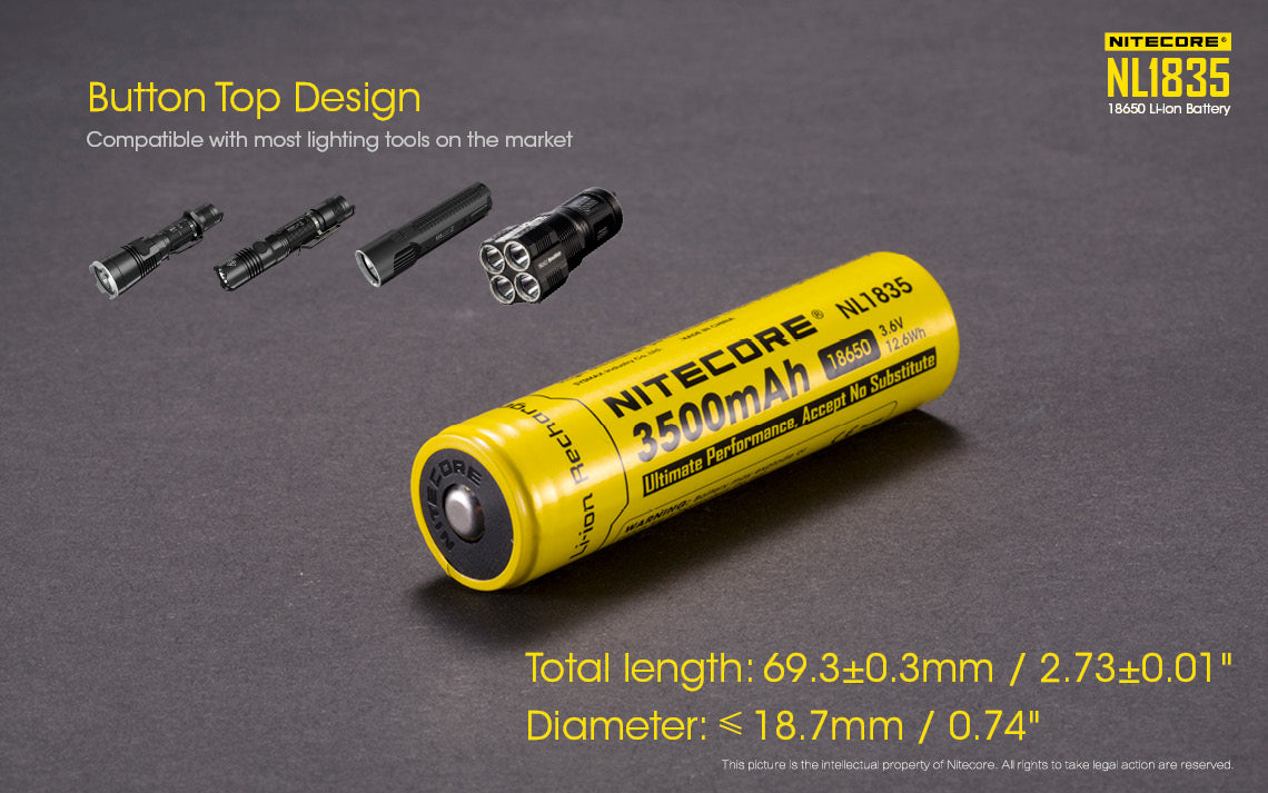 NITECORE LI-ION RECHARGEABLE BATTERY 18650 (3.6V 3500mAh) - NL1835