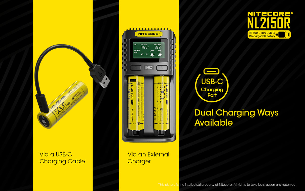 NITECORE LI-ION 21700 RECHARGEABLE BATTERY 5000MAH WITH USB-C PORT - NL2150R