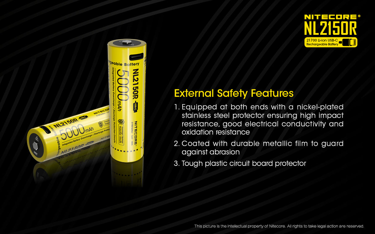 NITECORE LI-ION 21700 RECHARGEABLE BATTERY 5000MAH WITH USB-C PORT - NL2150R