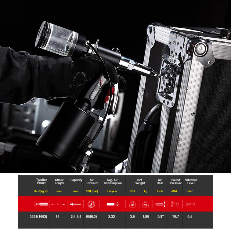M7 AIR HYDRAULIC RIVETER 14MM STROKE 2.4MM - 6.4MM - PA-201
