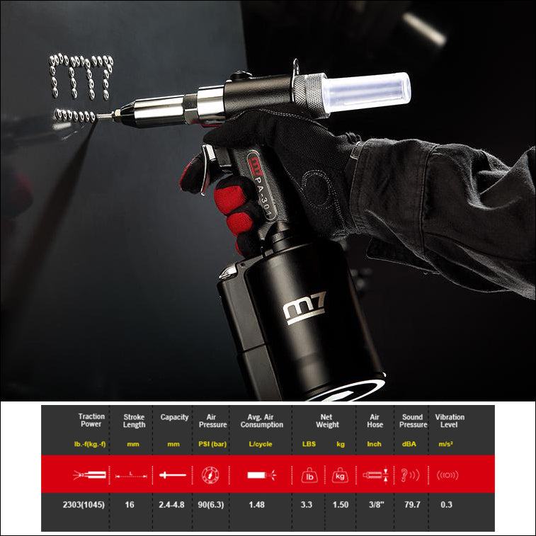 M7 AIR HYDRAULIC RIVETER 16MM STROKE 2.4MM - 4.8MM - PA-301