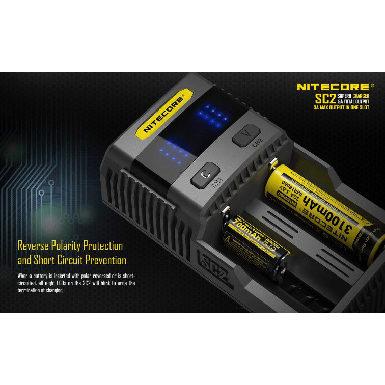 NITECORE BATTERY CHARGER FAST UNIVERSAL FOR AA AAA C D 18650 17650 17670, - SC2