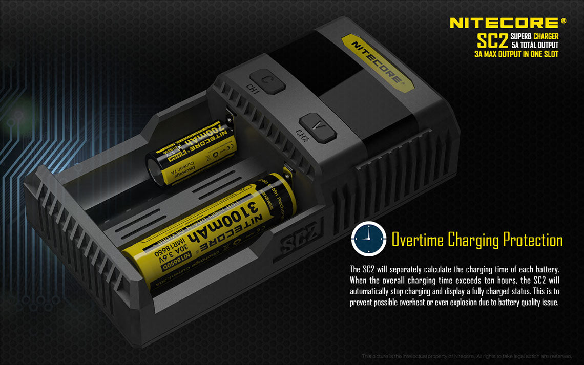 NITECORE BATTERY CHARGER FAST UNIVERSAL FOR AA AAA C D 18650 17650 17670, - SC2
