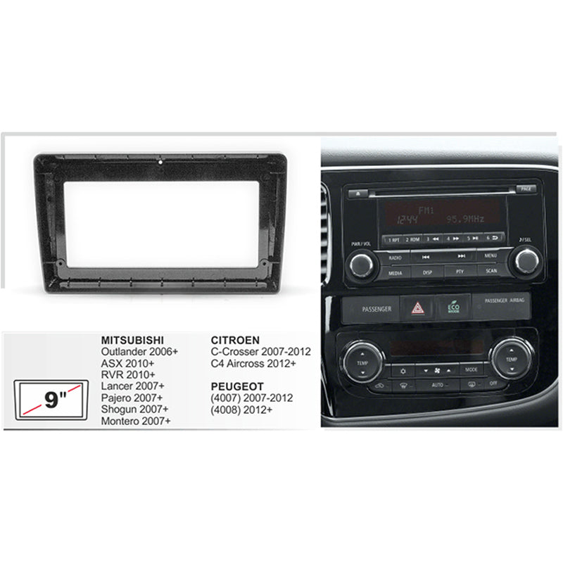 FITTING KIT 9" DASH MITSUBISHI ASX , RVR 2010 ON (BLACK) - 22-480
