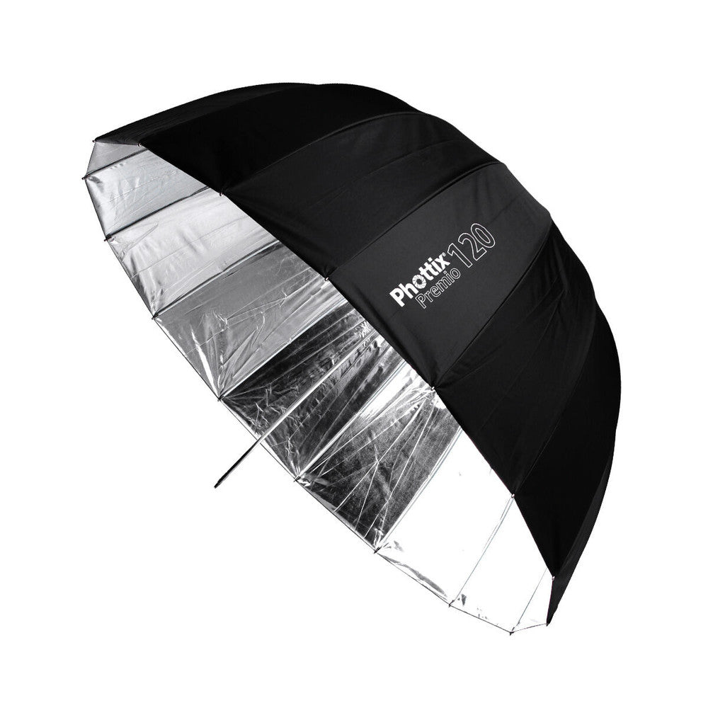 PHOTTIX PREMIO REFLECTIVE UMBRELLA, SILVER & BLACK - 120CM - 85373