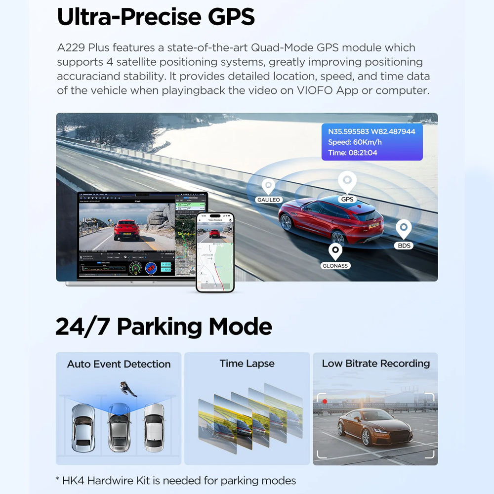 VIOFO DASHCAM A229 PLUS 2K FRONT + IR 5GHZ WIFI + GPS - A229-PLUS-2CH-IR