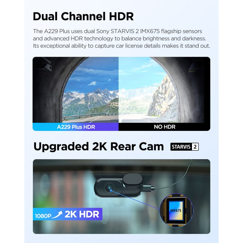 VIOFO DASHCAM A229 PLUS 2K FRONT + 2K REAR 5GHZ WIFI + GPS - A229-PLUS-2CH