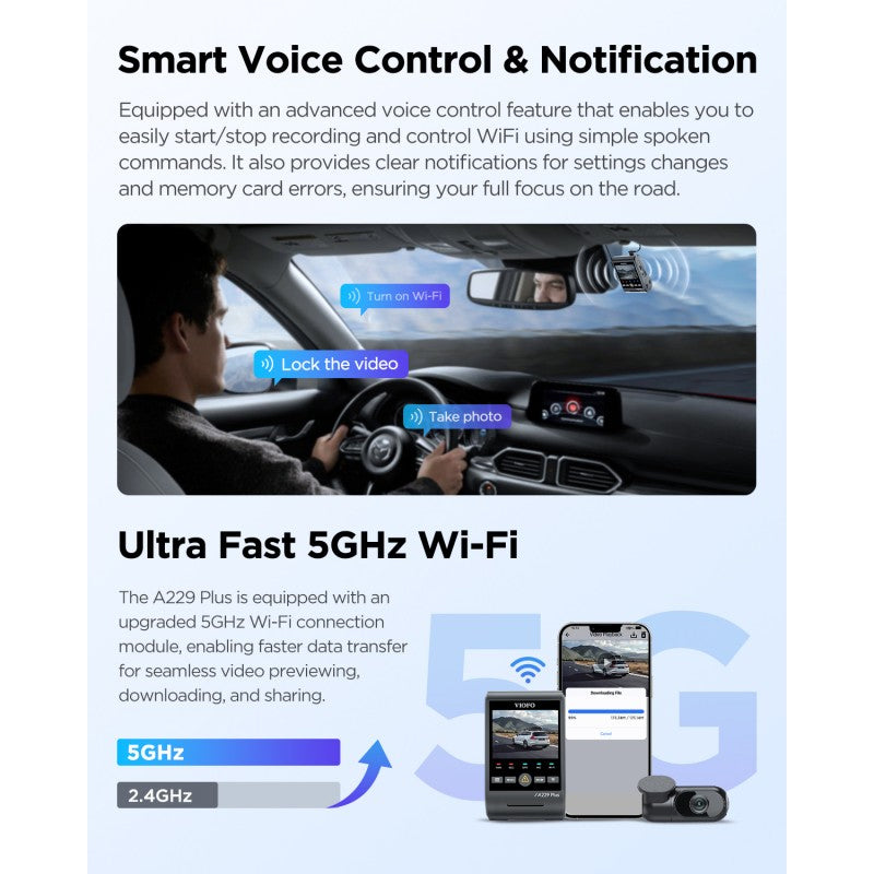 VIOFO DASHCAM A229 PLUS 2K FRONT + 2K REAR 5GHZ WIFI + GPS - A229-PLUS-2CH