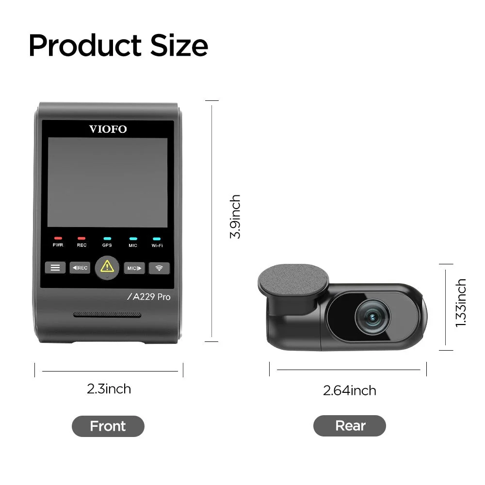 VIOFO DASHCAM A229 PRO 4K FRONT + 2K INTERNAL 5GHZ WIFI + GPS - A229-PRO-2CH-IR