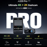 VIOFO DASHCAM A229 PRO 4K FRONT + 2K REAR 5GHZ WIFI + GPS - A229-PRO-2CH