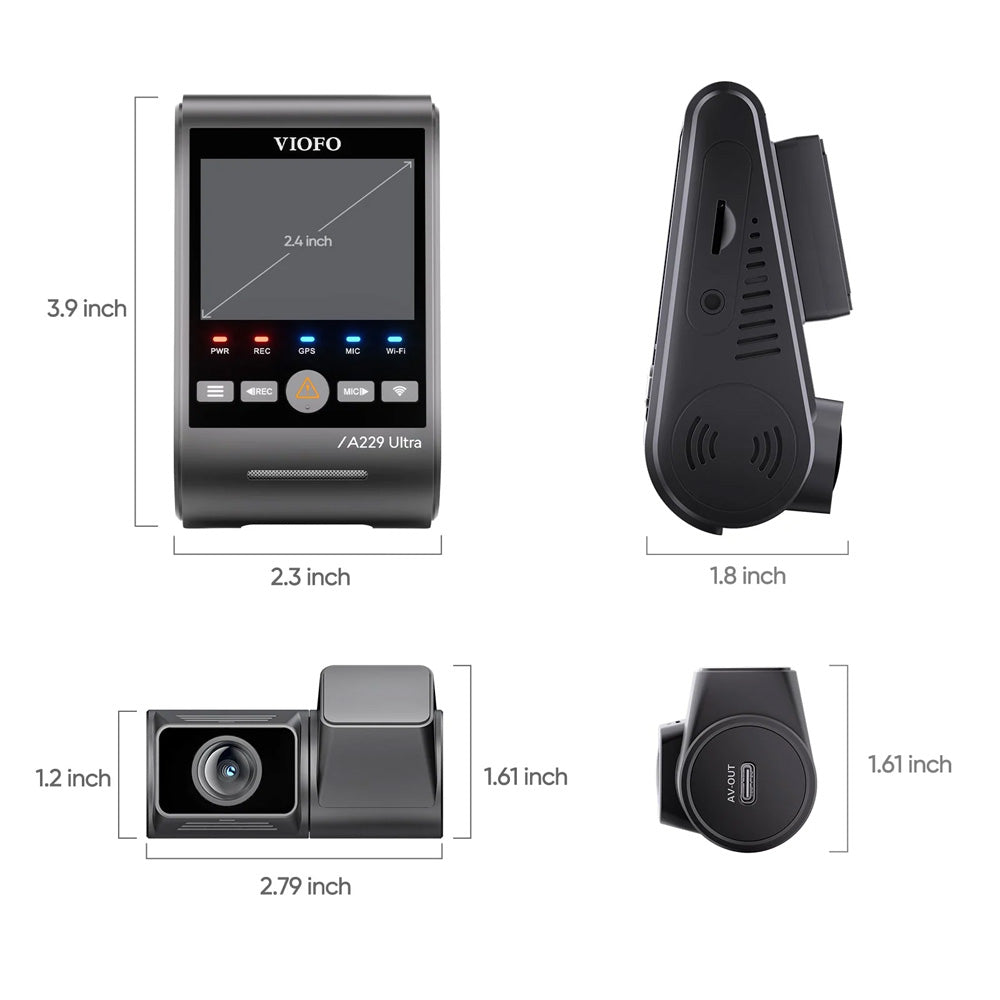 VIOFO DASHCAM A229 ULTRA 4K FRONT + 4K REAR 5GHZ WIFI + GPS - A229-ULTRA-2CH