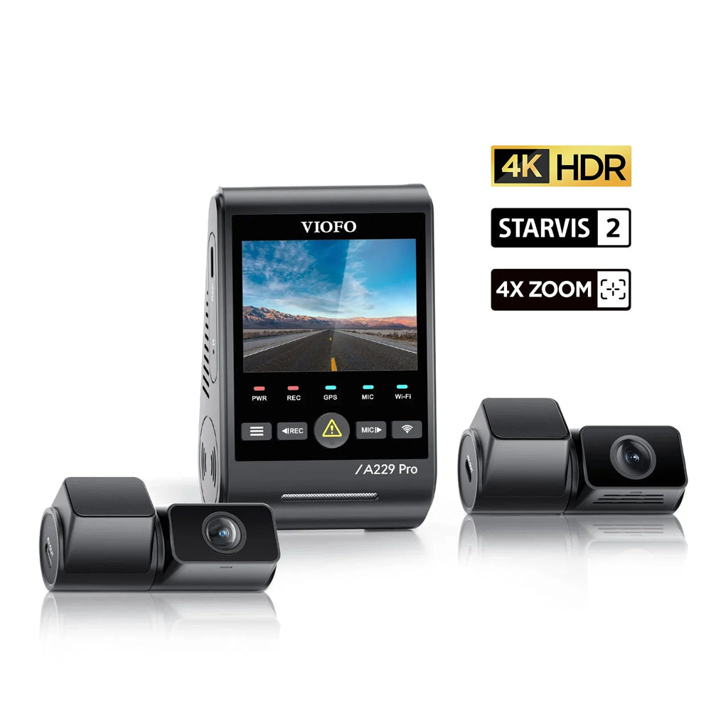 VIOFO DASHCAM A229 PRO 4K FRONT + 2K REAR + 2K TELEPHOTO 5GHZ WIFI + GPS - A229T-PRO-3CH